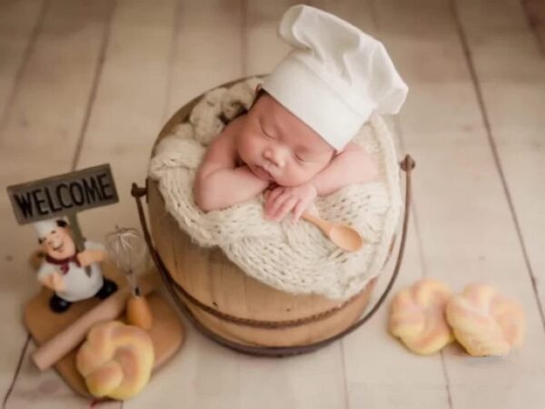 Newborn Photography Props Boys Girls Outfits Baby Photo Props Chef Hat Headdress Cap White