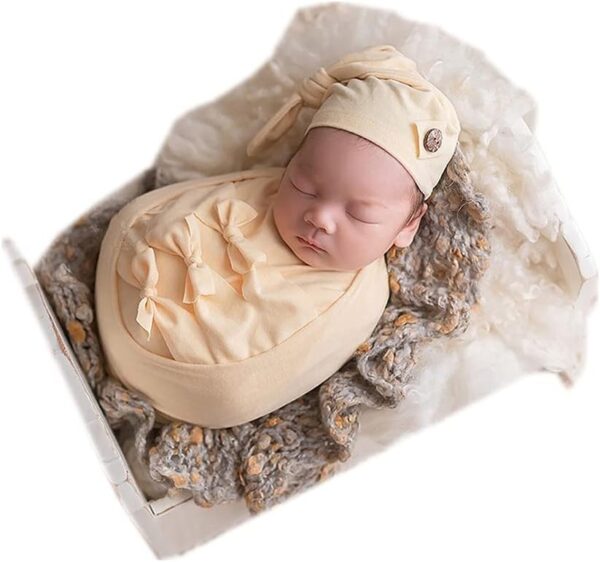 Vemonllas Newborn Photography Props Outfit Boy Girls Hat,Bow Wrap,Posing Aid Moon,Flower Headdress Baby Photo Props Pack of 5