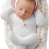 Vemonllas Newborn Photography Props Boys Girls Outfits Mohair Bear Hat Bonnet & Footed Romper Bodysuit Photoshoot Costume Set