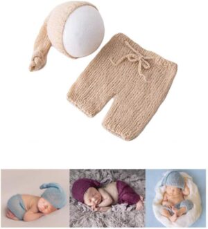 Vemonllas Newborn Photography Props Outfits Girl Boy Baby Photoshoot Props Mohair Sleepy Hat Pant Baby Photo Prop Outfit Sets