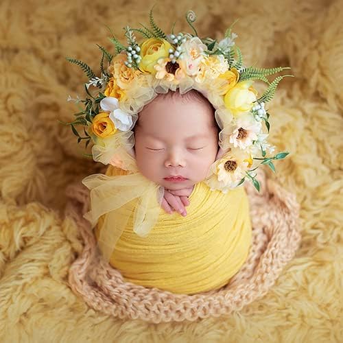 Vemonllas Newborn Photography Props Boys Girls Floral Sitter Hat Baby Photo Props Flowers Bonnet