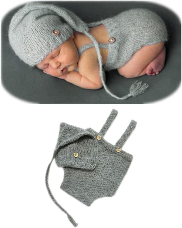 Vemonllas Newborn Photography Props Outfits Girl Boy Mohair Newborn Photoshoot Props Elf Hat Pant Baby Photo Props Outfit