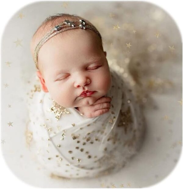 51w0CWrA2HL._AC_SL1001 Vemonllas Newborn Photography Wrap Gold Star Translucent Wrap Blanket for Baby Photo Props Newborn Photoshoot
