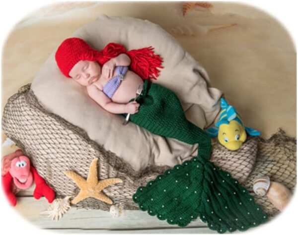 Vemonllas Newborn Photography Props Girls Star Headband, Bra & Mermaid Tail Baby Photoshoot Prop Outfits (Green)