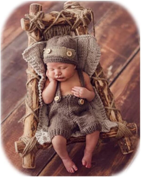 51ySyhCYBVL._AC_SL1001 Vemonllas Newborn Photography Props Outfit Girl Boy Baby Photo Props Handmade Knit Hat Bonnet & Suspender Pants Costumes