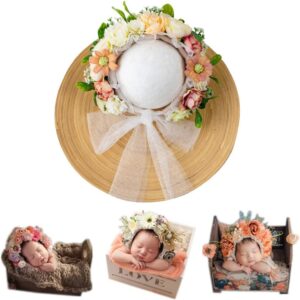 Vemonllas Newborn Photography Props Boys Girls Floral Sitter Hat Baby Photo Props Flowers Bonnet