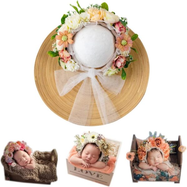 Vemonllas Newborn Photography Props Boys Girls Floral Sitter Hat Baby Photo Props Flowers Bonnet