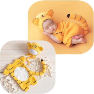 Vemonllas Newborn Photography Props Outfits Girl Tiger Hat Romper Tail Newborn Boy Photoshoot Outfit Baby Photo Prop