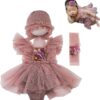 Vemonllas Newborn Photography Props Baby Girls Outfits,Baby Photo Props Soft Lace Headdress Bodysuits Set