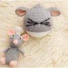 Vemonllas Newborn Photography Props Outfits Boys Girls Knit Baby Photo Props Mouse Hat and Doll Newborn Photo Shoot Set