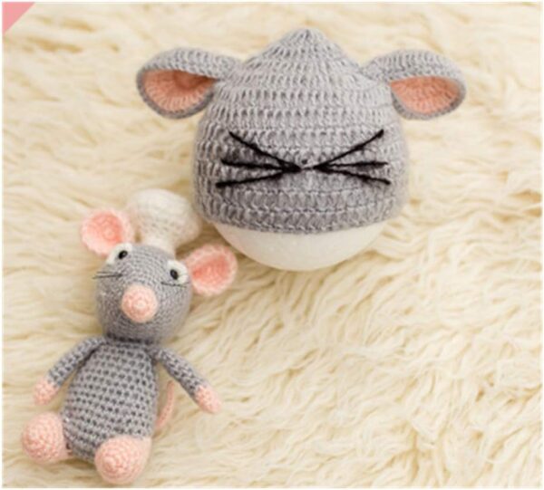 615R2ImeFRL._AC_SL1001 Vemonllas Newborn Photography Props Outfits Boys Girls Knit Baby Photo Props Mouse Hat and Doll Newborn Photo Shoot Set