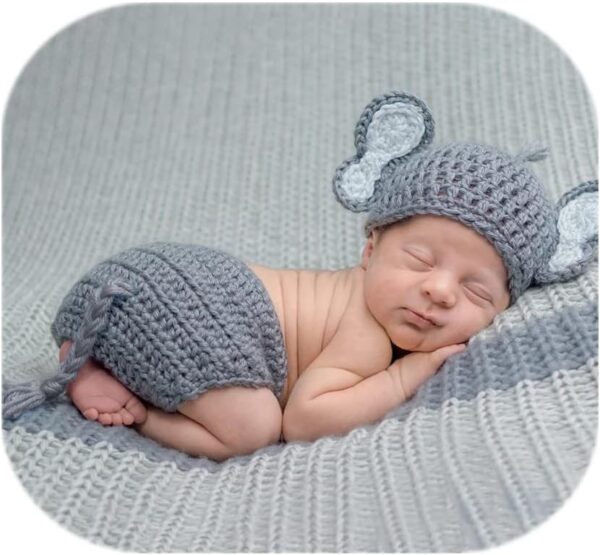 615SZGYuf5L._AC_SL1001 Vemonllas Newborn Photography Props Outfit Boys Girls Elephant Hat Bonnet & Shorts Baby Photo Props Crochet Knitted Costumes