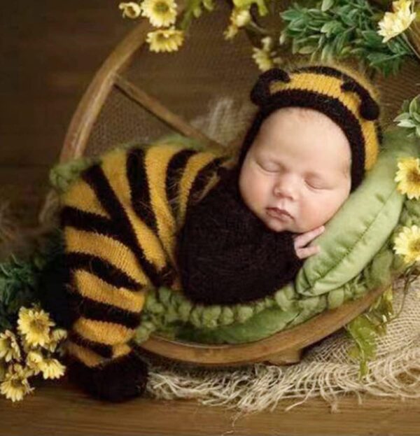 Vemonllas Newborn Photography Props Boys Girls Outfits Mohair Bear Hat Bonnet & Footed Romper Bodysuit Photoshoot Costume Set