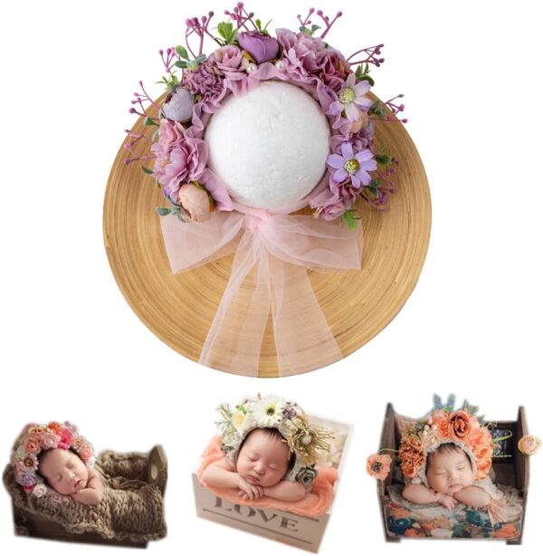 Vemonllas Newborn Photography Props Boys Girls Floral Sitter Hat Baby Photo Props Flowers Bonnet