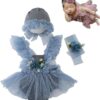 Vemonllas Newborn Photography Props Baby Girls Outfits,Baby Photo Props Soft Lace Headdress Bodysuits Set