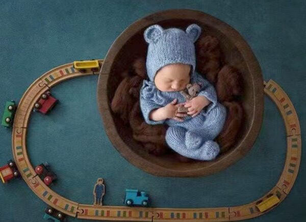 Vemonllas Newborn Photography Props Boys Girls Outfits Mohair Bear Hat Bonnet & Footed Romper Bodysuit Photoshoot Costume Set