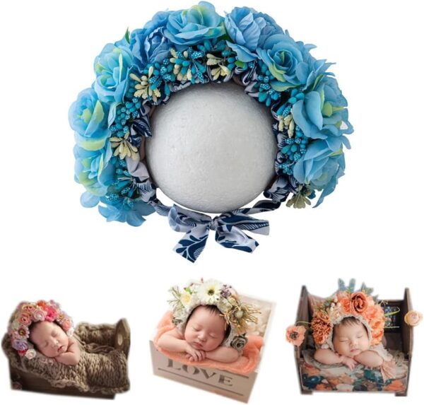 Vemonllas Newborn Photography Props Boys Girls Floral Sitter Hat Baby Photo Props Flowers Bonnet