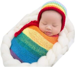 Vemonllas Fashion Newborn Boy Girl Baby Photography Props Outfits Rainbow Hat and Long Ripple Wrap Set (Rainbow)
