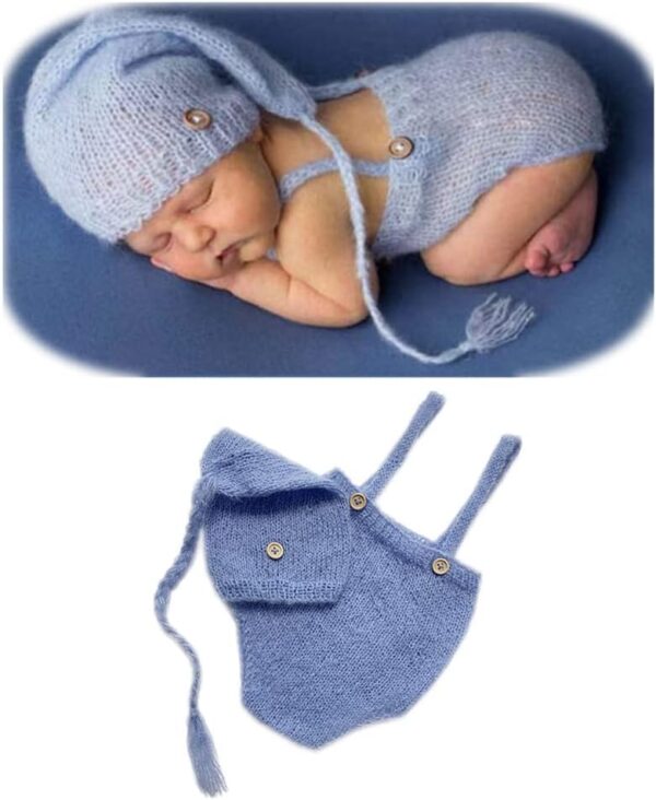 Vemonllas Newborn Photography Props Outfits Girl Boy Mohair Newborn Photoshoot Props Elf Hat Pant Baby Photo Props Outfit