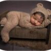 Vemonllas Newborn Photography Props Boys Girls Outfits Mohair Bear Hat Bonnet & Footed Romper Bodysuit Photoshoot Costume Set