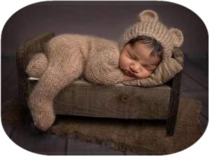 Vemonllas Newborn Photography Props Boys Girls Outfits Mohair Bear Hat Bonnet & Footed Romper Bodysuit Photoshoot Costume Set