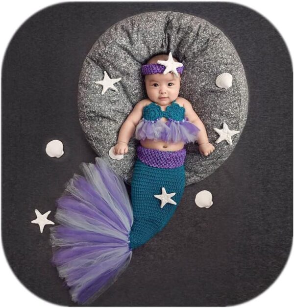 Vemonllas Newborn Photography Props Girls Star Headband, Bra & Mermaid Tail Baby Photoshoot Prop Outfits (Green)