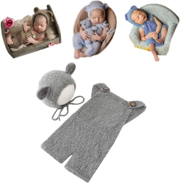 61KiEme1WWL._AC_SL1001 Vemonllas Newborn Photography Props Boys Girls Outfits Mohair Bear Hat Bonnets & with Romper Suspender Pants Baby Photo Prop