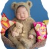 Vemonllas Newborn Photography Props Boys Girls Outfits Mohair Bear Hat Bonnet & Footed Romper Bodysuit Photoshoot Costume Set