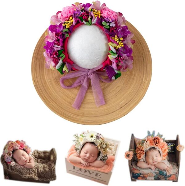 Vemonllas Newborn Photography Props Boys Girls Floral Sitter Hat Baby Photo Props Flowers Bonnet
