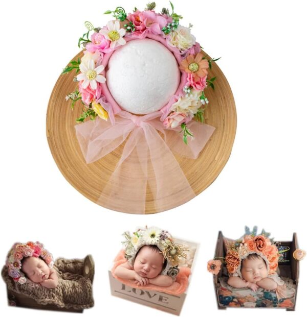 Vemonllas Newborn Photography Props Boys Girls Floral Sitter Hat Baby Photo Props Flowers Bonnet