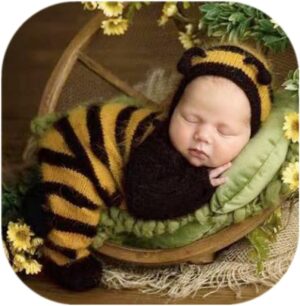Vemonllas Newborn Photography Props Boys Girls Outfits Mohair Bear Hat Bonnet & Footed Romper Bodysuit Photoshoot Costume Set