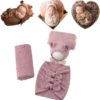 Vemonllas Newborn Baby Boy Girl Photography Props Bow Wrap, Posing Aid, Hat and Blanket Set of 4 Pcs