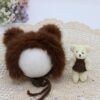 Vemonllas Newborn Photography Props Outfits Girl Boy Teddy Bear Hat with Wrap Stretch Blanket Baby Photo Props