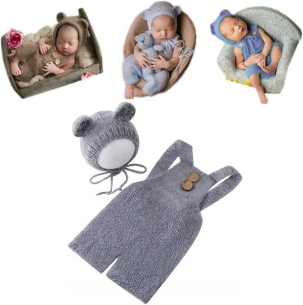 61O-7d28ctL._AC_SL1001 Vemonllas Newborn Photography Props Boys Girls Outfits Mohair Bear Hat Bonnets & with Romper Suspender Pants Baby Photo Prop