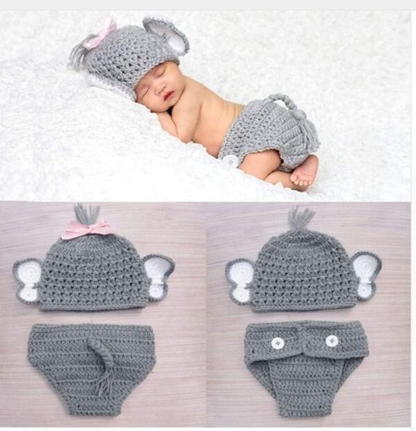 61RV6HwTIWL._AC_SL1038 Vemonllas Newborn Photography Props Outfit Boys Girls Elephant Hat Bonnet & Shorts Baby Photo Props Crochet Knitted Costumes