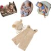 Vemonllas Newborn Photography Props Boys Girls Outfits Mohair Bear Hat Bonnets & with Romper Suspender Pants Baby Photo Prop