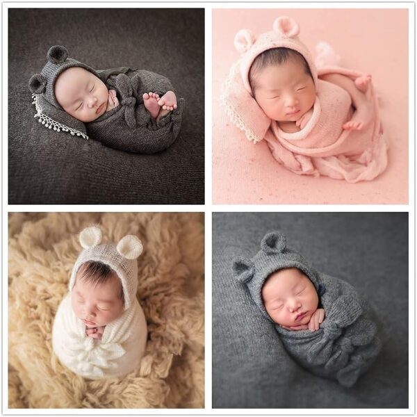 61ZadqcY55L._AC_SL1002 Vemonllas Newborn Baby Boy Girl Photography Props Bow Wrap, Posing Aid, Hat and Blanket Set of 4 Pcs