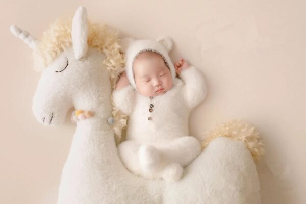 Vemonllas Newborn Photography Props Boys Girls Outfits Mohair Bear Hat Bonnet & Footed Romper Bodysuit Photoshoot Costume Set
