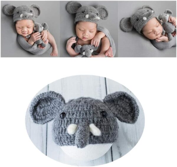61bx4oD-NzL._AC_SL1001 Vemonllas Newborn Photography Props Boys Girls Mohair Elephant Hat Bonnets Baby Photo Prop Crochet Knitted Cap