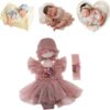 Vemonllas Newborn Photography Props Baby Girls Outfits,Baby Photo Props Soft Lace Headdress Bodysuits Set