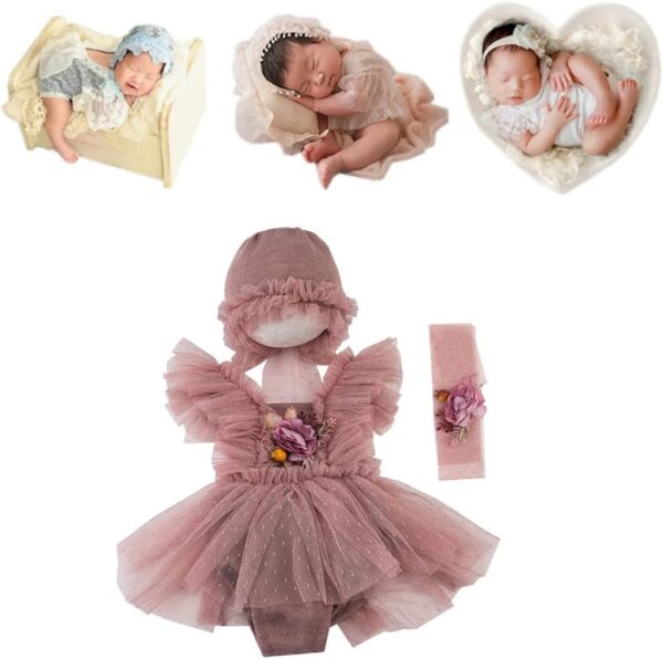 61cdP1HPI4L._AC_SL1001 Vemonllas Newborn Photography Props Baby Girls Outfits,Baby Photo Props Soft Lace Headdress Bodysuits Set