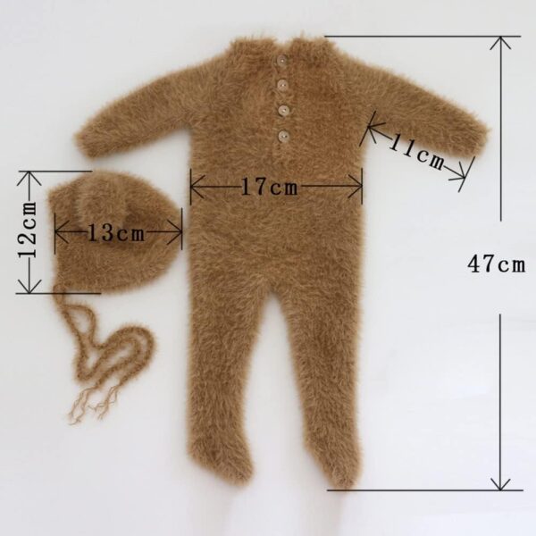 Vemonllas Newborn Photography Props Boys Girls Outfits Mohair Bear Hat Bonnet & Footed Romper Bodysuit Photoshoot Costume Set
