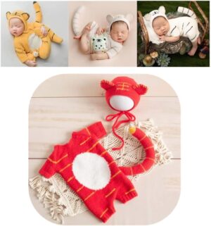 Vemonllas Newborn Photography Props Outfits Girl Tiger Hat Romper Tail Newborn Boy Photoshoot Outfit Baby Photo Prop