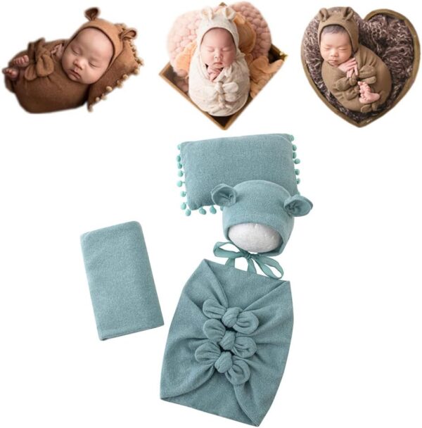 61hSpWenwoL._AC_SL1001 Vemonllas Newborn Baby Boy Girl Photography Props Bow Wrap, Posing Aid, Hat and Blanket Set of 4 Pcs