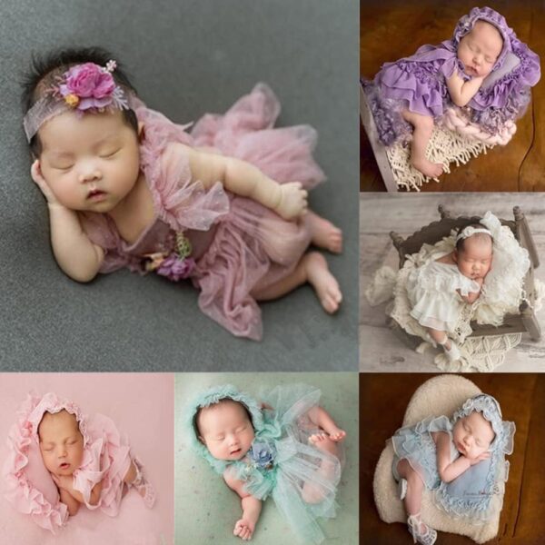 61ipmXTf0WL._AC_SL1001 Vemonllas Newborn Photography Props Baby Girls Outfits,Baby Photo Props Soft Lace Headdress Bodysuits Set