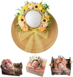 Vemonllas Newborn Photography Props Boys Girls Floral Sitter Hat Baby Photo Props Flowers Bonnet