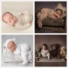 Vemonllas Newborn Photography Props Boys Girls Outfits Mohair Bear Hat Bonnet & Footed Romper Bodysuit Photoshoot Costume Set
