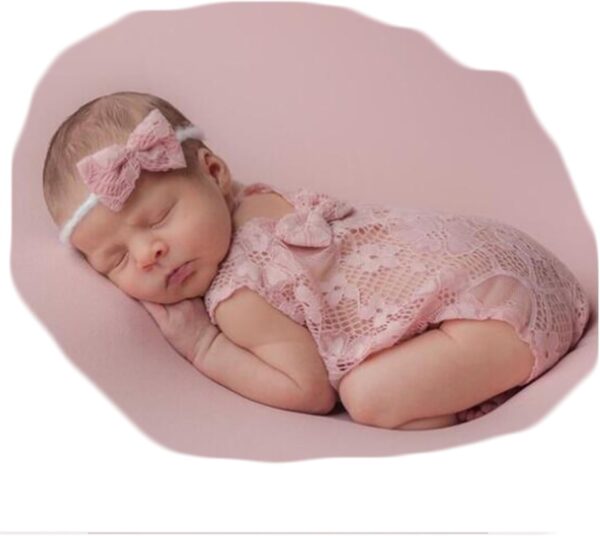 61nVXAXErNL._AC_SL1500 Newborn Baby Photography Props Outfits Girls Princess Lace Bow Headband Deep-V Rompers Bodysuits Baby Photo Props