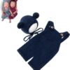 Vemonllas Newborn Photography Props Boys Girls Outfits Mohair Bear Hat Bonnets & with Romper Suspender Pants Baby Photo Prop