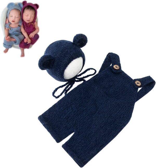 61omhxxItLL._AC_SL1001 Vemonllas Newborn Photography Props Boys Girls Outfits Mohair Bear Hat Bonnets & with Romper Suspender Pants Baby Photo Prop